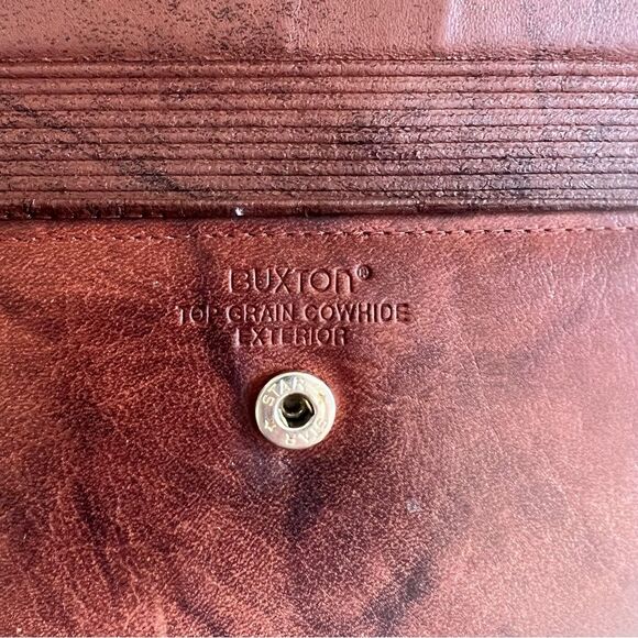 Vintage Buxton Leather Wallet Floral Embossed Top Grain Cowhide Marbled Brown - Picture 3 of 14